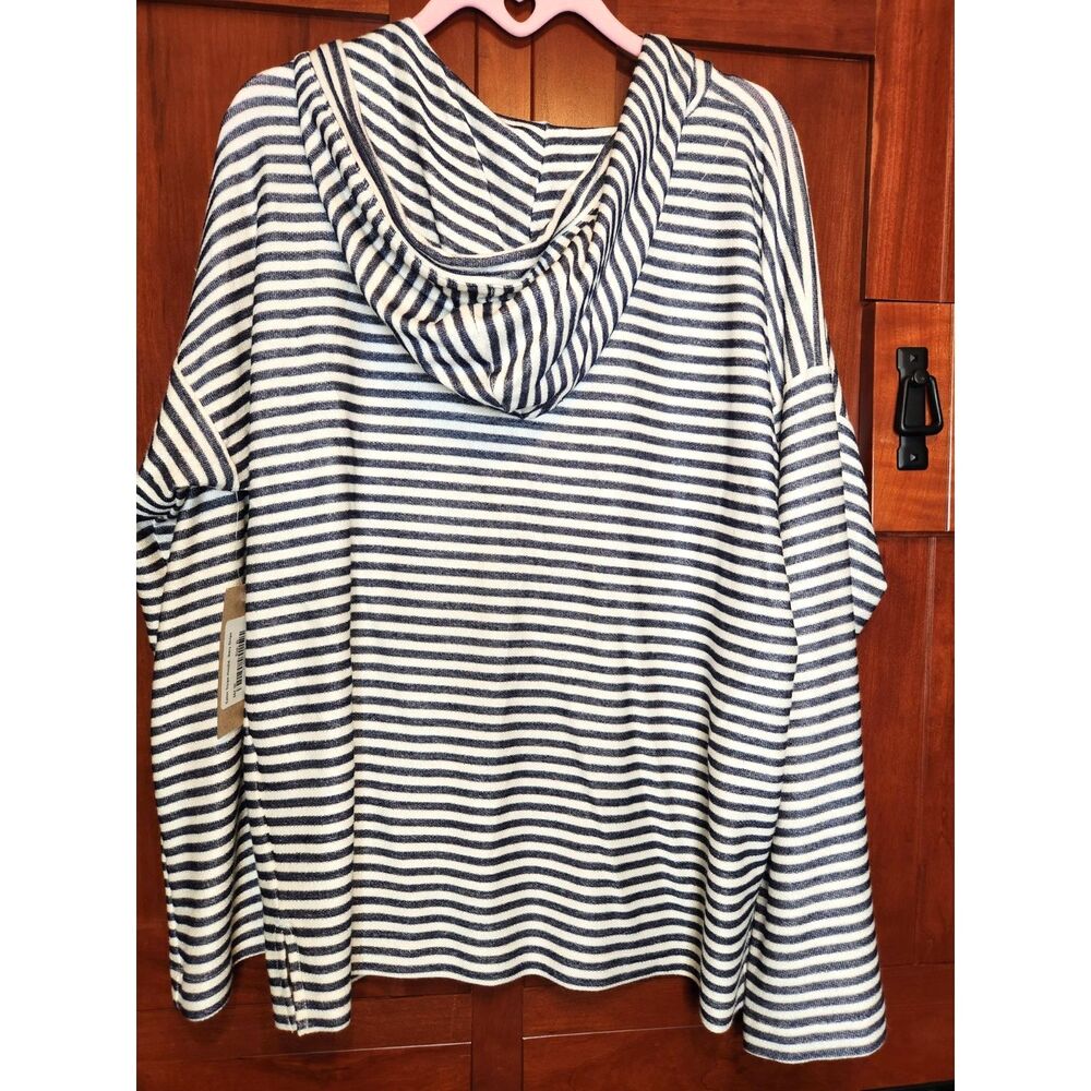 Albion Sailor Striped Hoodie Navy & Off-White Front Pocket Women's Size XL - Picture 2 of 9